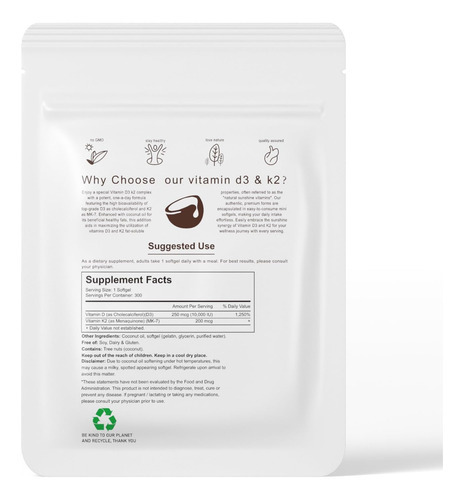 Letscol 2 Em 1 Suplemento De Vitamina D3 K2 Softgel, Vitamin - Imagem 2