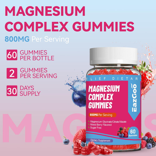 Eazgoo Magnésio Gummies 800mg - Vitamina D3, C, B6, B12 E Co - Imagem 3