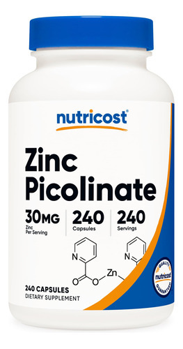 Suplemento Nutricost Picolinato De Zinco 30mg 240 Cápsulas