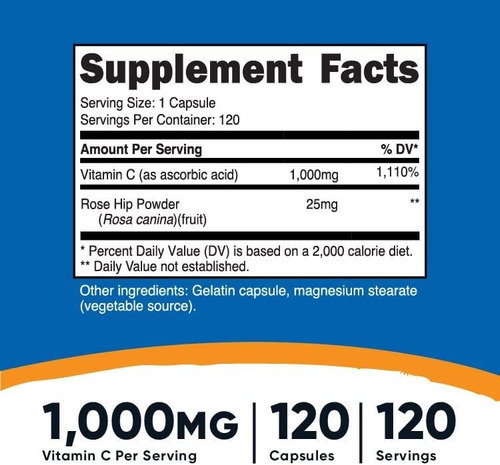 Vitamina C Nutricost 1000 Mg 120 Cápsulas - Imagem 2