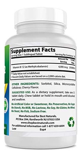 Vitamina B-12 Marca Best Naturals, 6000 Mcg, 120 Comprimidos - Imagem 5