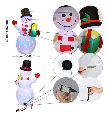 Macaco De Neve De Natal Multicolor Led Inflável 1,5 M, 150 - Imagem 6