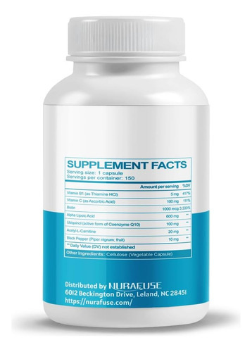 Ácido Lipóico Alfa Nurafuse Com Coenzima Q10, Vitamina B, Vi - Imagem 2