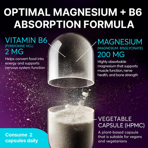 Bisglicinato De Magnésio Com Vitamina B6 | Suplemento Dietét - Imagem 2