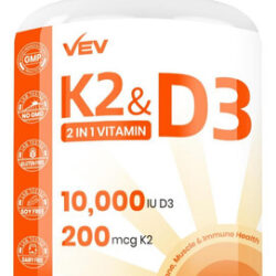 Vev Vitamina D3 K2, 10.000 Ui D3, 200mcg K2 (com Mk7), Supor