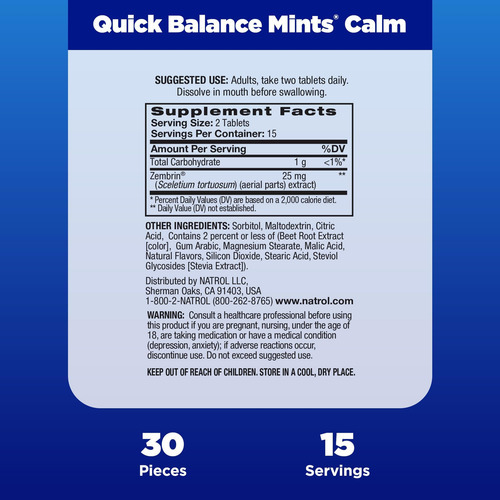 Natrol Quick Balance Calm Mints, Suplemento Dietético, De 30 - Imagem 3