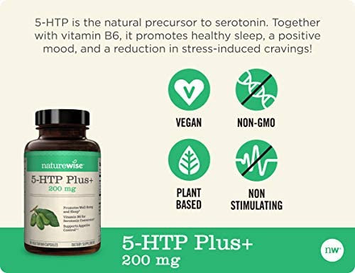 Naturewise 5-htp 200mg Suporte Ao Humor, Auxiliar Natural Do - Imagem 4