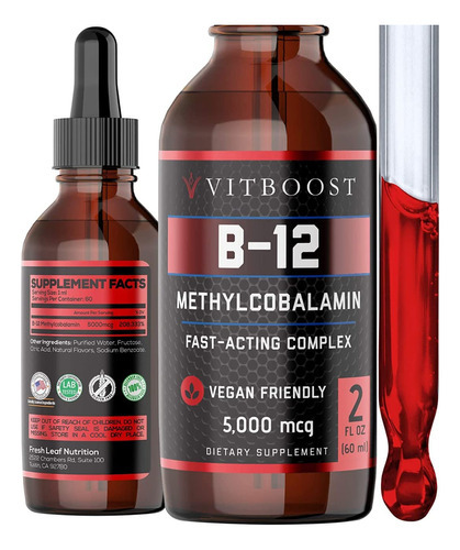 Suplemento Vitboost Vegan Liquid B-12 5000mcg X 60ml De Fram