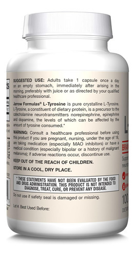 Jarrow Fórmulas L-tyrosine 500 Mg, Suplemento Dietético, Sup - Imagem 9