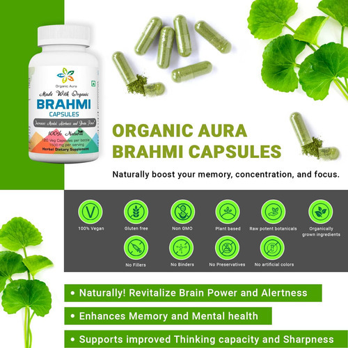 Cápsulas Orgânicas Aura Brahmi -120 Contagens. Fortalece E A - Imagem 7