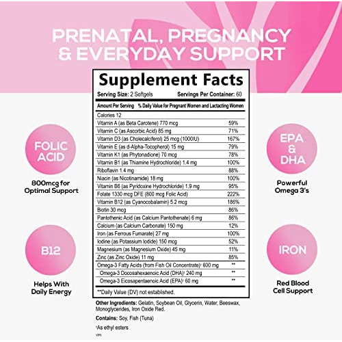 Pré-natal Com Ácido Fólico E Dha, Vitamina Pré-natal Para M - Imagem 2