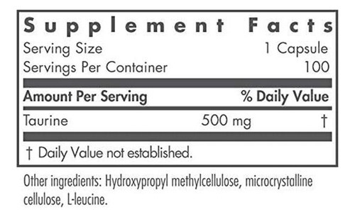 Nutricology Taurina 500 Mg - Energia, Suporte Cardiovascular - Imagem 2