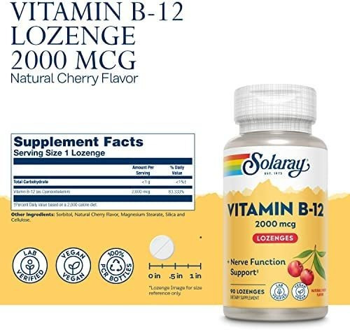 Vitamina B-12 Marca Solaray, 2000 Mcg, 90 Comprimidos - Imagem 2