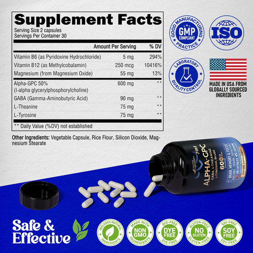 Alpha Gpc 600 Mg - Suplemento Alpha-gpc Para Foco, Memória E - Imagem 6