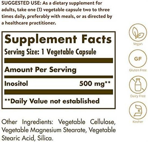 Cápsulas Vegetais Solgar Inositol, 500 Mg, 100 Unidades - Imagem 2