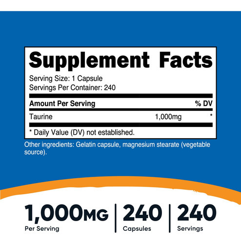 Suplemento Nutricost Taurine 1000 Mg Cápsulas 240 Porções - Imagem 3