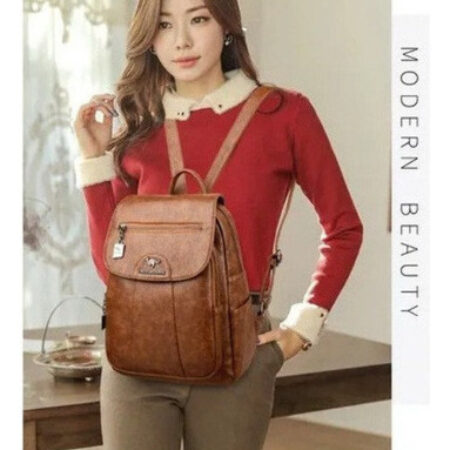 Mochila Feminina De Couro Pu Vintage - Imagem 19