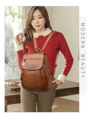 Mochila Feminina De Couro Pu Vintage - Imagem 19