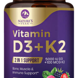 Vitamina D3 K2, 5000 Ui (125 Mcg) Vitamina D-3 Plus K-2 (mk-