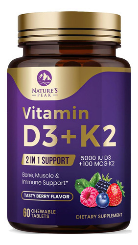 Vitamina D3 K2, 5000 Ui (125 Mcg) Vitamina D-3 Plus K-2 (mk-