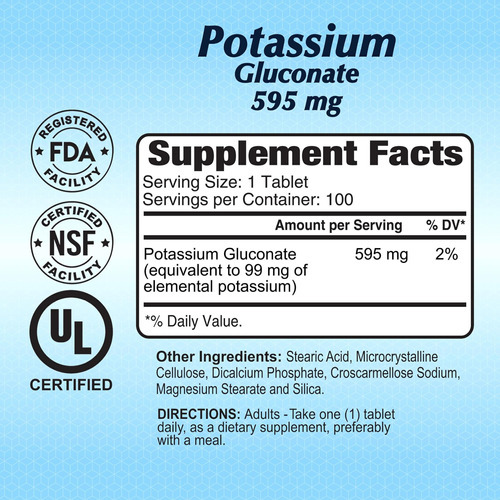 Gluconato De Potássio 595 Mg Da Alfa Vitamins - Suporta A Fu - Imagem 2