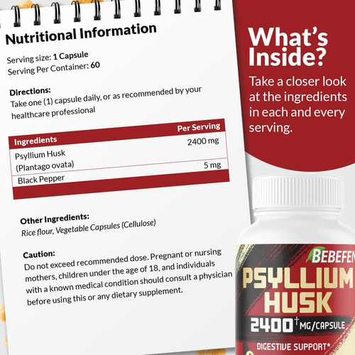 Cápsulas Bebefen Psyllium Husk 2400 Mg Com Pimenta Preta - F - Imagem 3