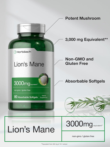 Suplemento Horbäach Lions Juba | 3000mg | 80 Cápsulas Softge - Imagem 4