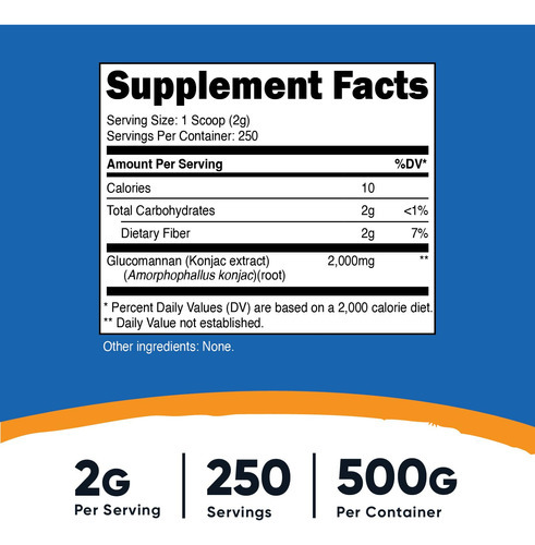 Suplemento Nutricost Glucomannan Em Pó 500g Sem Glúten - Imagem 3
