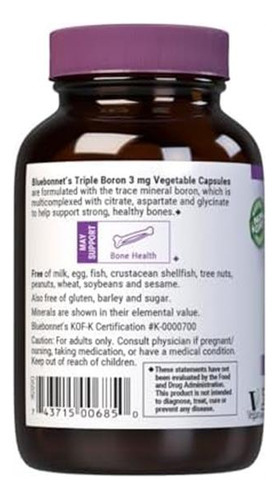 Cápsulas Vegetarianas De Boro Triplo Bluebonnet 3 Mg, Branca - Imagem 3