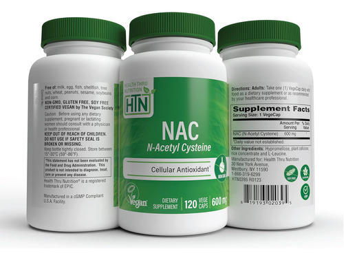 Health Thru Nutrition Nac N-acetil-cisteína 600mg 120 Cápsul - Imagem 5
