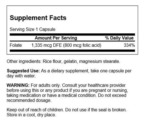 Ácido Fólico Swanson 800 Mcg (1 Vitamina 335 Mcg Dfe Folato) - Imagem 2