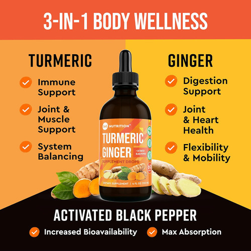 360 Nutrition Gotas De Suplemento De Cúrcuma E Gengibre, Cur - Imagem 2