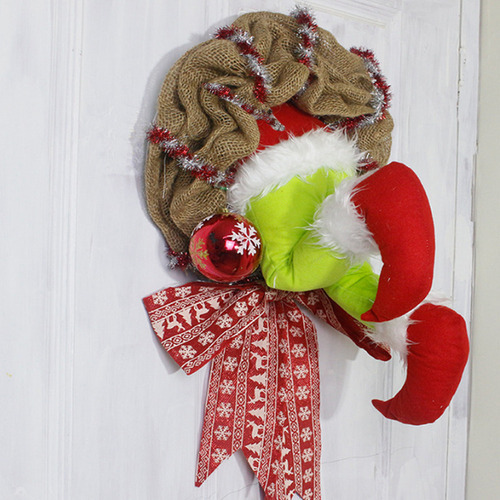 Coroa De Pelúcia De Natal Grinch Para Decoração De Portas - Imagem 4