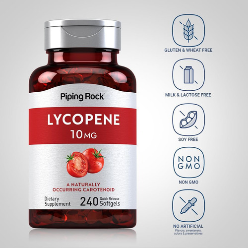 Piping Rock Licopeno 10mg | 240 Cápsulas Gelatinosas | Suple - Imagem 3