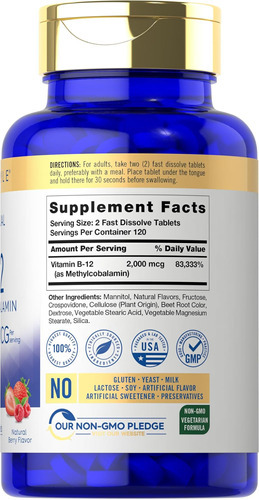 Carlyle Vitamina B-12 | 2000mcg | 240 Comprimidos De Dissolu - Imagem 2