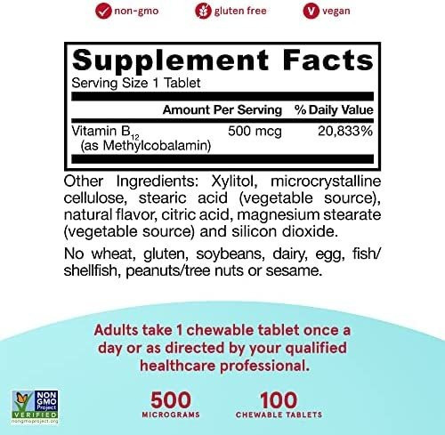 Vitamina B-12 Marca Jarrow Formulas, 500 Mcg, 100 Comprimido - Imagem 4
