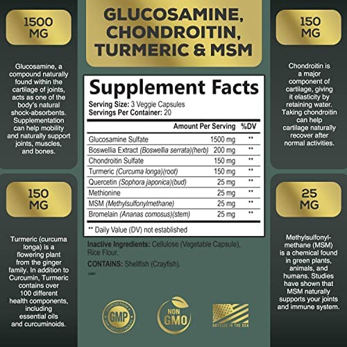Glucosamina Com Sulfato De Condroitina, Cúrcuma, Msm, Boswe - Imagem 2
