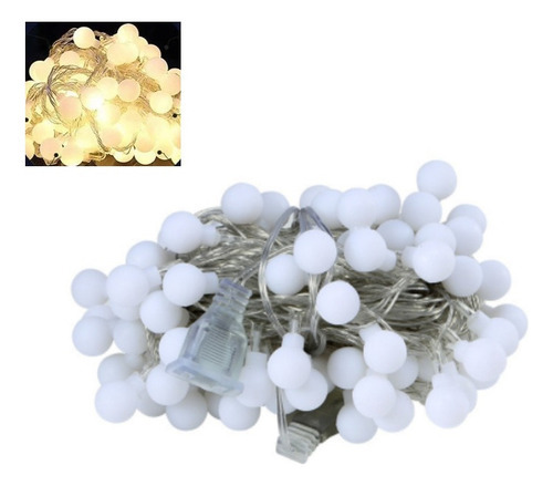 Para Cordão Bolinhas 10m 100 Bolas Branco Quente Leds 8