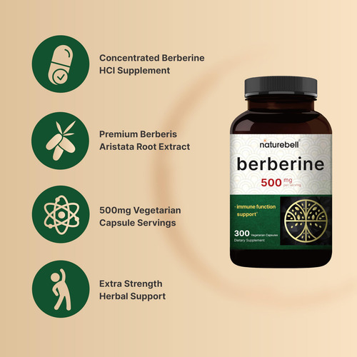 Suplemento Naturebell Berberine 500 Mg 300 Cápsulas Vegetais - Imagem 3