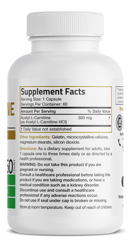 Bronson Acetil L-carnitina 500 Mg De Alta Potência Aminoácid - Imagem 2