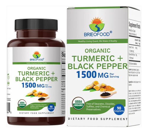Cúrcuma Orgânica Brieofood Com Pimenta Preta 1500mg, 45 Porç