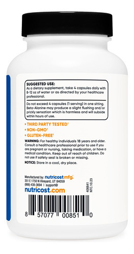 Suplemento Nutricost Beta-alanina Em Cápsulas 3400 Mg 120 Cá - Imagem 5