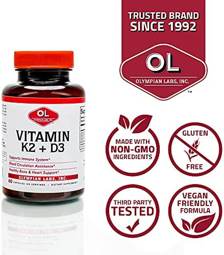 Olympian Labs Vitamina K2 + D3, 60 Porções, Suporta Sistema - Imagem 4