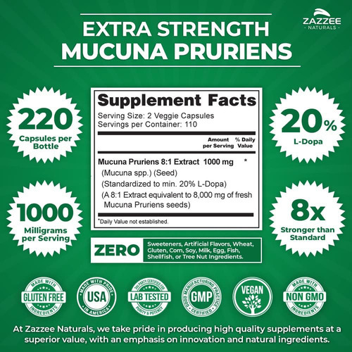 Extrato De Mucuna Pruriens 8:1 De Força Extra Zazzee, Mínimo - Imagem 2