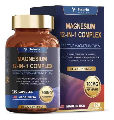 Totaria Complexo De Magnésio 700mg Suplemento De Magnésio 12