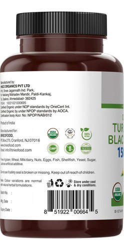Cúrcuma Orgânica Brieofood Com Pimenta Preta 1500mg, 45 Porç - Imagem 5