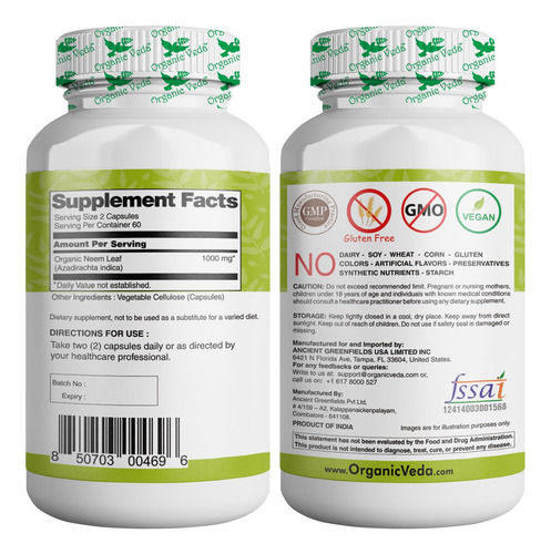 Suplemento Orgânico Veda Neem Capsules 120 Cápsulas Vegetari - Imagem 2