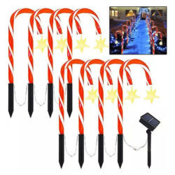 Pacote Com 8 Luzes Solares Candy Cane, 8 Modos De Decoração