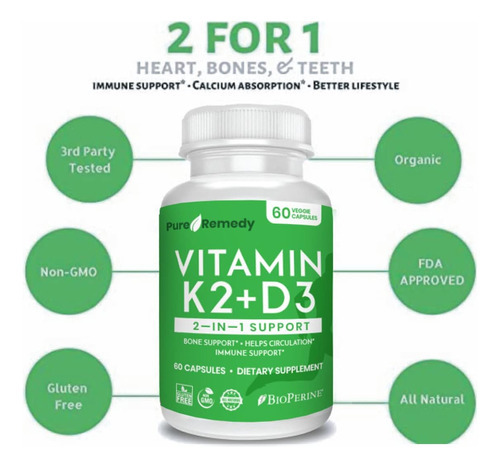 Suplemento De Vitamina K2 D3 De Remédio Puro Com Cálcio E Bi - Imagem 4