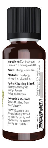 Óleo De Capim Limão 30ml Now Foods Lemongrass Oil Puro 3un - Imagem 4